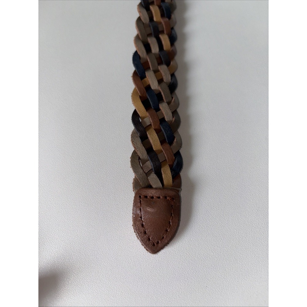 Leather Multicolor Braided Gold Toned Hardware Women's Belt Boho Brown XL - Picture 5 of 8